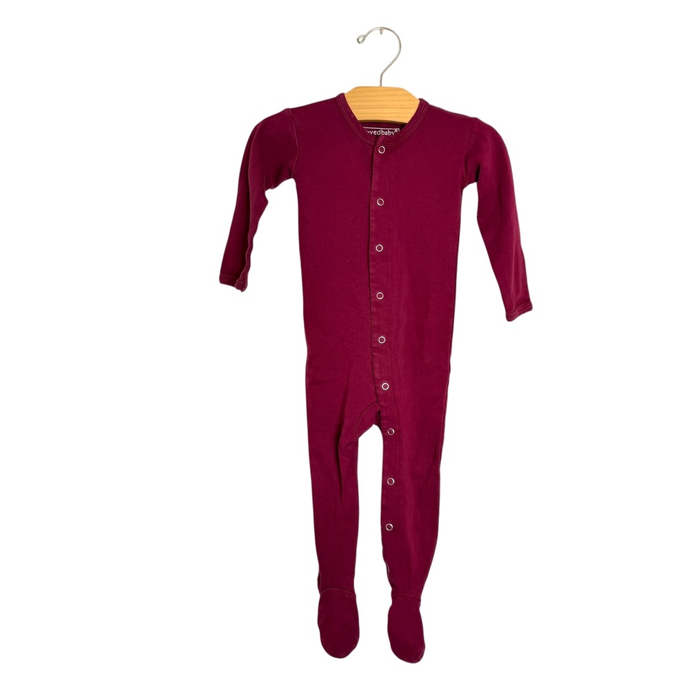 L'ovedbaby Organic Cotton Footed Sleeper Plum Burgundy Snap Front 9-12M Kids